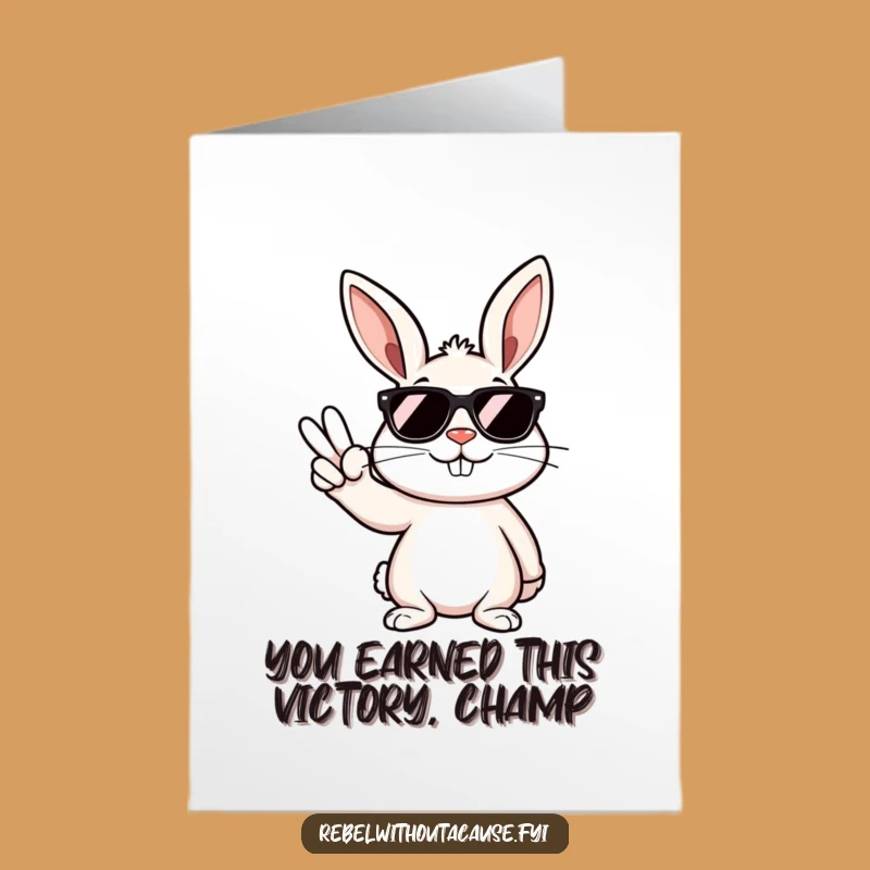 Free Printable Congrats Card: Smirking Rebel Bunny Peace Sign for Any Achievement