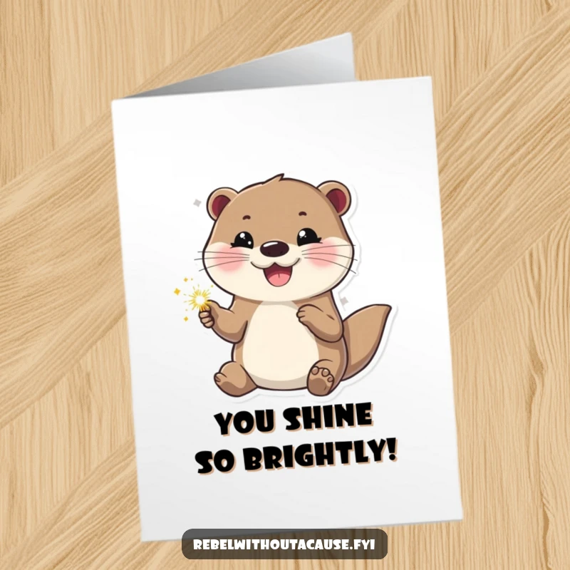 Free Printable Congratulations Card: Happy otter holding a sparkler, looking cool and confident, celebrating success with enthusiasm.