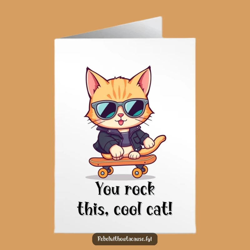Free Printable Cool Cat Congrats Card: Skater Cat for a Smooth Win