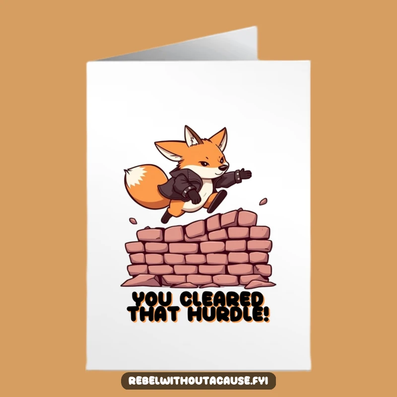 Free Printable Congrats Card: Fearless Fox Jump Celebrating Bold Successes