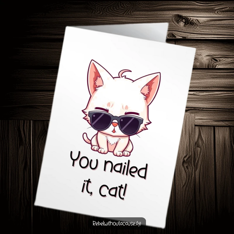 Funny Free Printable Congratulations Card: A sassy cat winks while posing coolly in sunglasses.