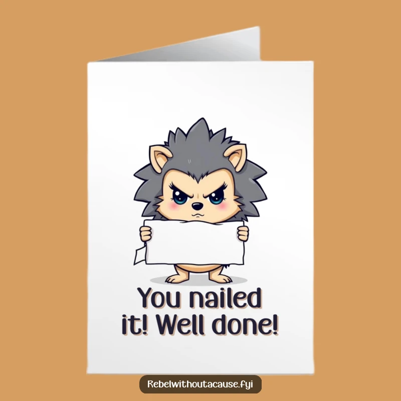 Free Printable Congrats Card: Determined Hedgehog, Ripped Sign, Funny Downloadable Art