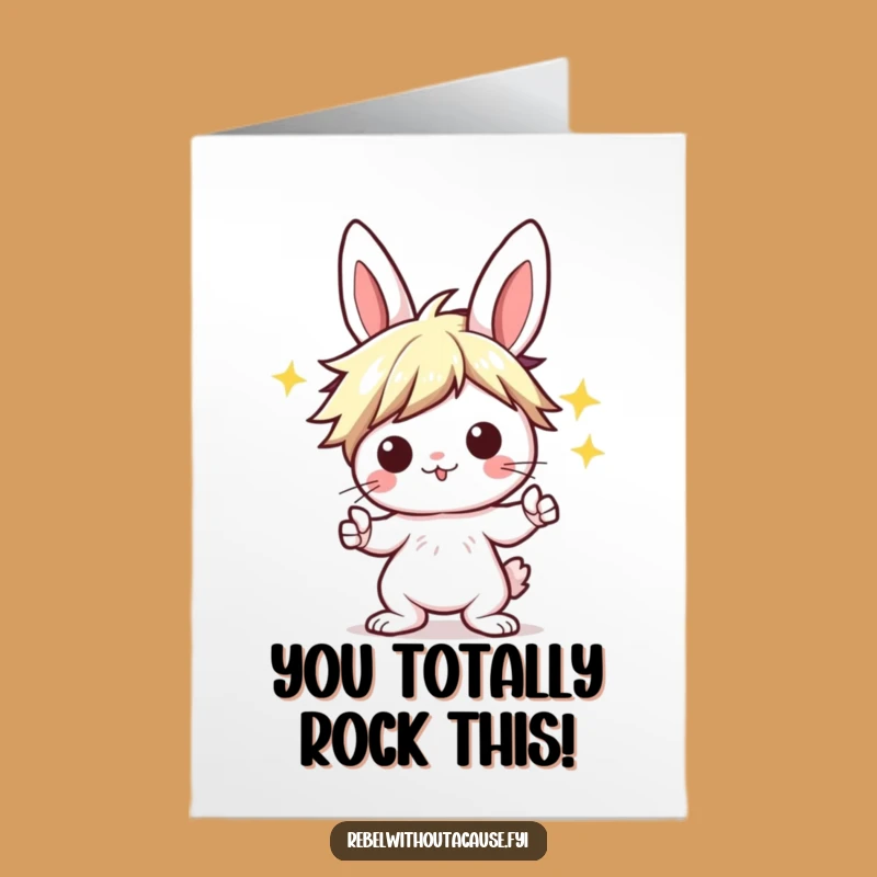 Free Printable Congrats Card: Punk Bunny Victory, Humorous Downloadable for Success
