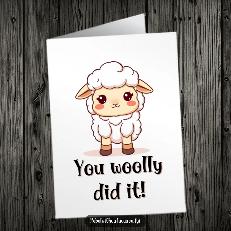 Funny Free Printable Congrats Card: Kawaii sheep in mismatched socks celebrating, ideal for a downloadable congratulatory card with a playful twist.