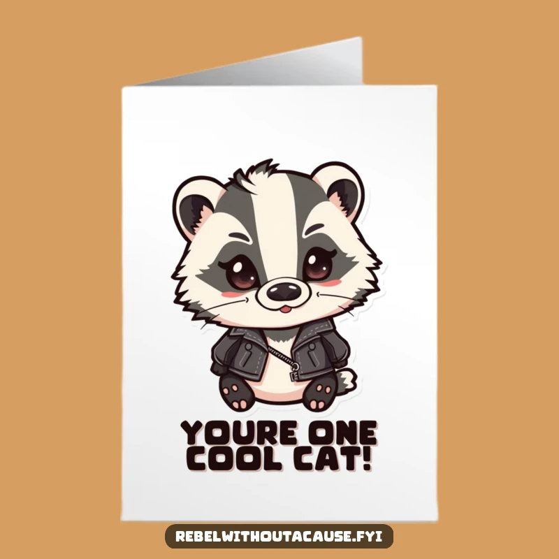 Free Printable Congrats Card: Smirking Badger, Leather Jacket, DIY Downloadable Gift