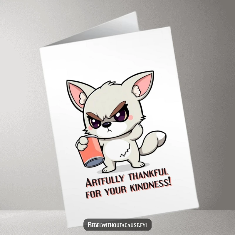 Funny Free Printable Thank You Card: Rebellious Animal Character Holding a Cracked Empty Paint Can Boldly