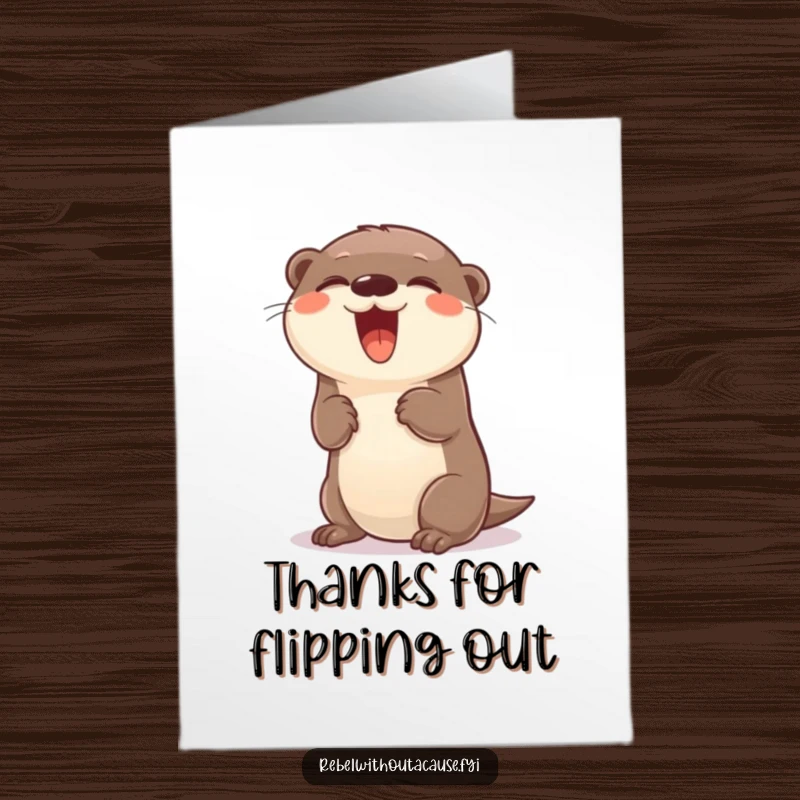 Funny Free Printable Otter Thank You Card: A giggling otter does a playful flip, sending thanks.