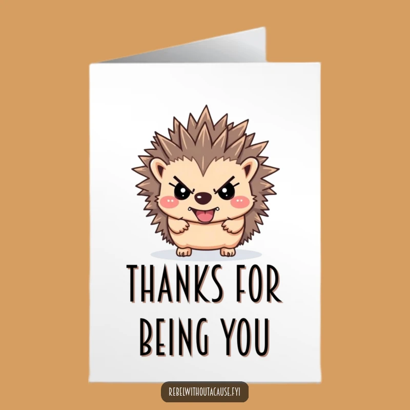 Free Printable Rebellious Hedgehog Thank You Card: Defiant Spikes Downloadable, Funny DIY Gift