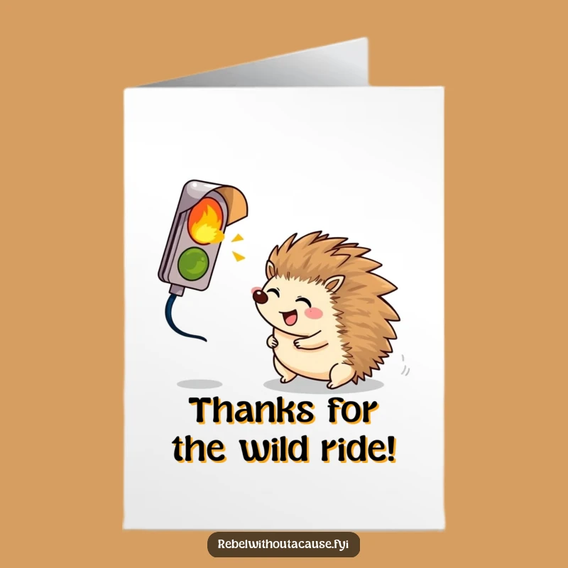 Free Printable Thank You Card: Giggling Hedgehog & Broken Light - Humorous Downloadable Gift