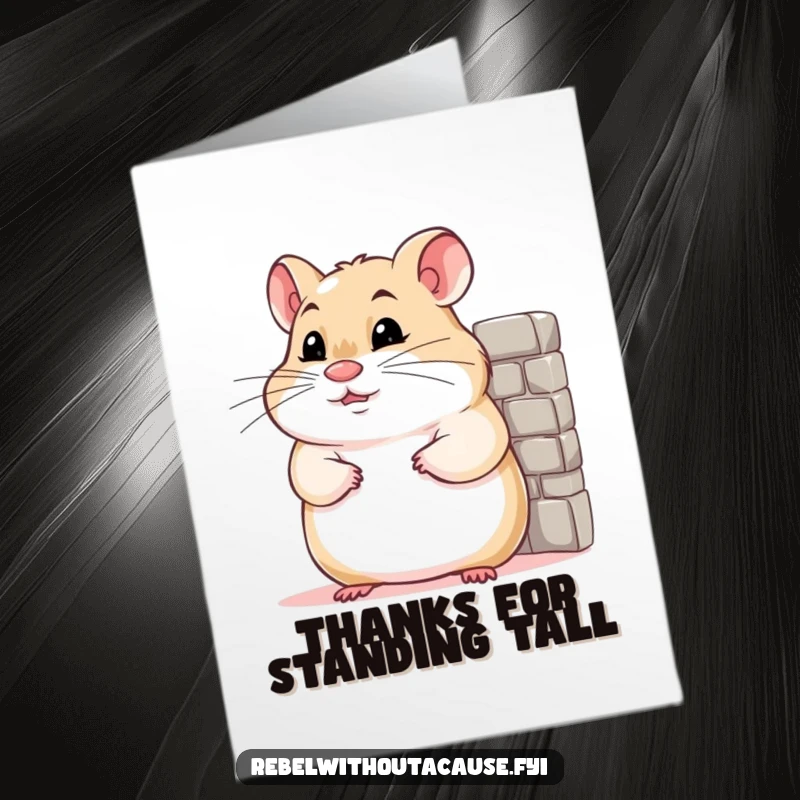 Funny Free Printable Thank You Card: A confident hamster gives a knowing smirk while leaning against a miniature wall.