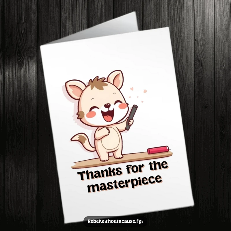 Funny Free Printable Thank You Card: A joyful animal character happily scrawls on a wall with chalk, conveying sincere thanks.