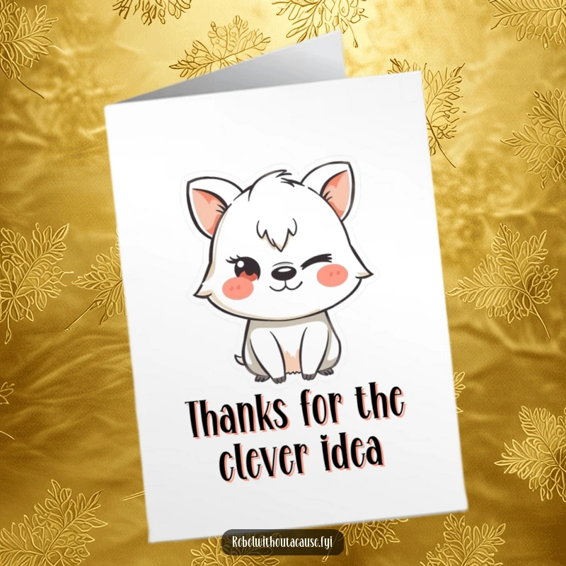 Funny Free Printable Thank You Card: A mischievous animal character winks while using a chalk stencil to create a thank you message.