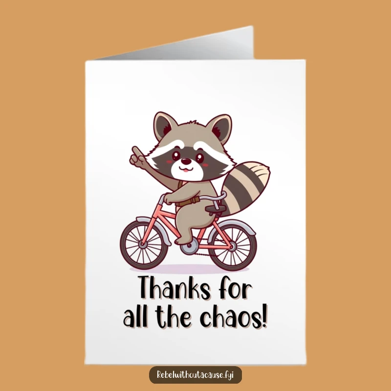 Free Printable Thank You Card: Raccoon Bicycle Salute, Humorous Downloadable Gift