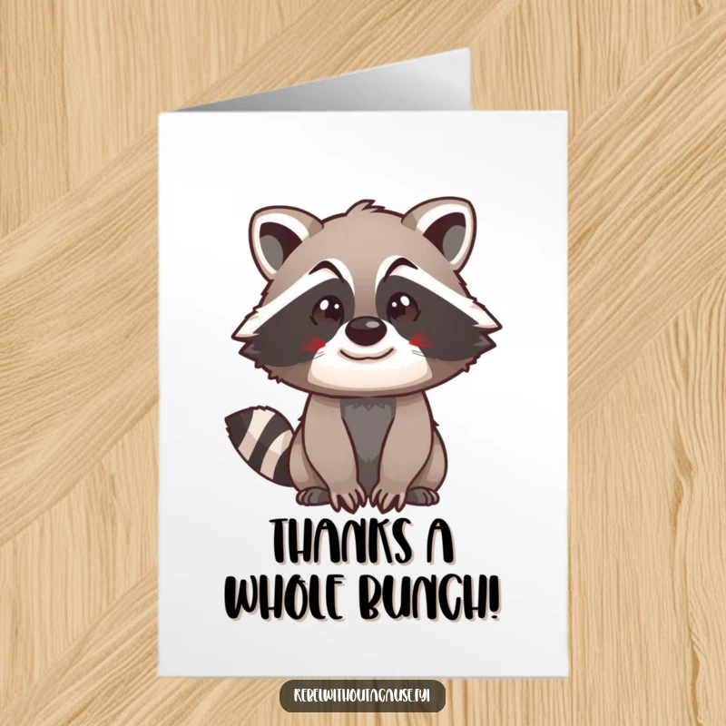 Funny Free Printable Thank You Card: Spunky raccoon with a swagger offers a gesture of thanks.