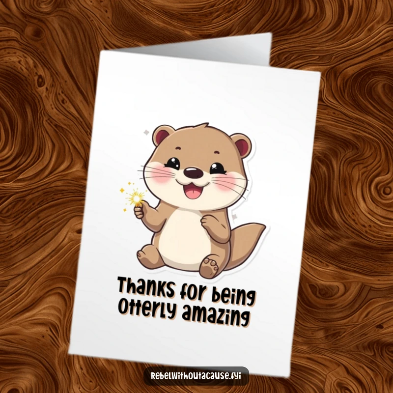 Funny Free Printable Thank You Card: Happy otter holding a sparkler, looking cool and confident, conveying thanks.