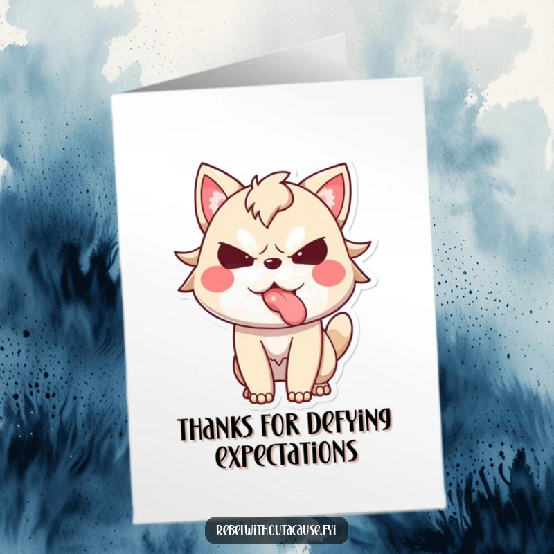 Funny Free Printable Thank You Card featuring a spirited animal character sticking its tongue out, expressing thanks with attitude.