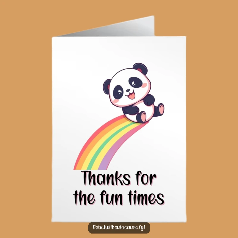 Free Printable Thank You Card: Panda Rainbow Slide, Mischievous Grin for a Funny Downloadable Gift