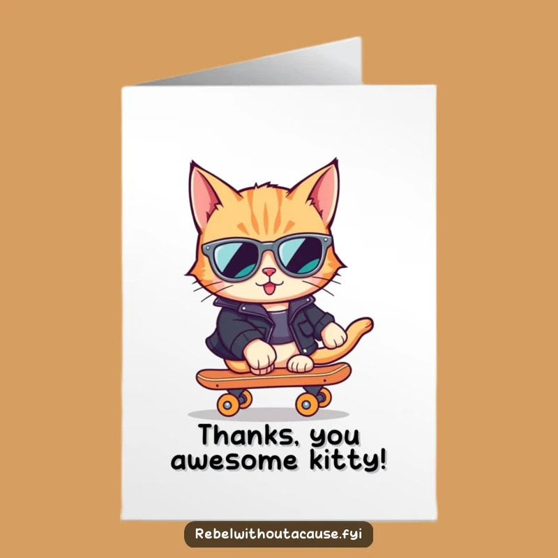 Free Printable Cool Cat Thank You Card: Skater Style for a Groovy Thanks