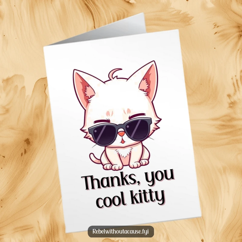 Funny Free Printable Thank You Card: A sassy cat winks and poses in sunglasses to say thanks.