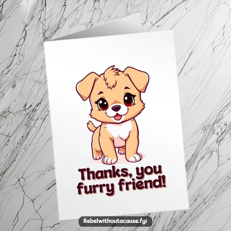 Funny Free Printable Thank You Card: Playful puppy expresses thanks with a confident stride and a happy, rebellious streak.