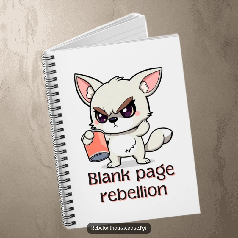 Funny notebook featuring a defiant animal character holding a cracked, empty paint can, perfect for jotting down creative and rebellious thoughts.