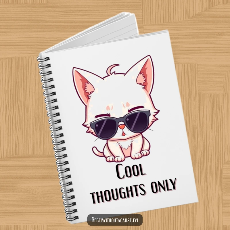 Funny notebook cover with a sassy cat wearing sunglasses and giving a wink, ideal for note-taking with a cool and confident flair.