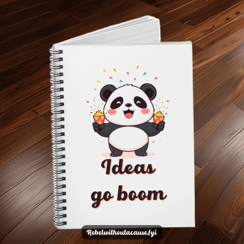 Funny Panda Notebook: Mischievous panda character entertaining with a juggling act of three exploding confetti poppers, inspiring fun notes.