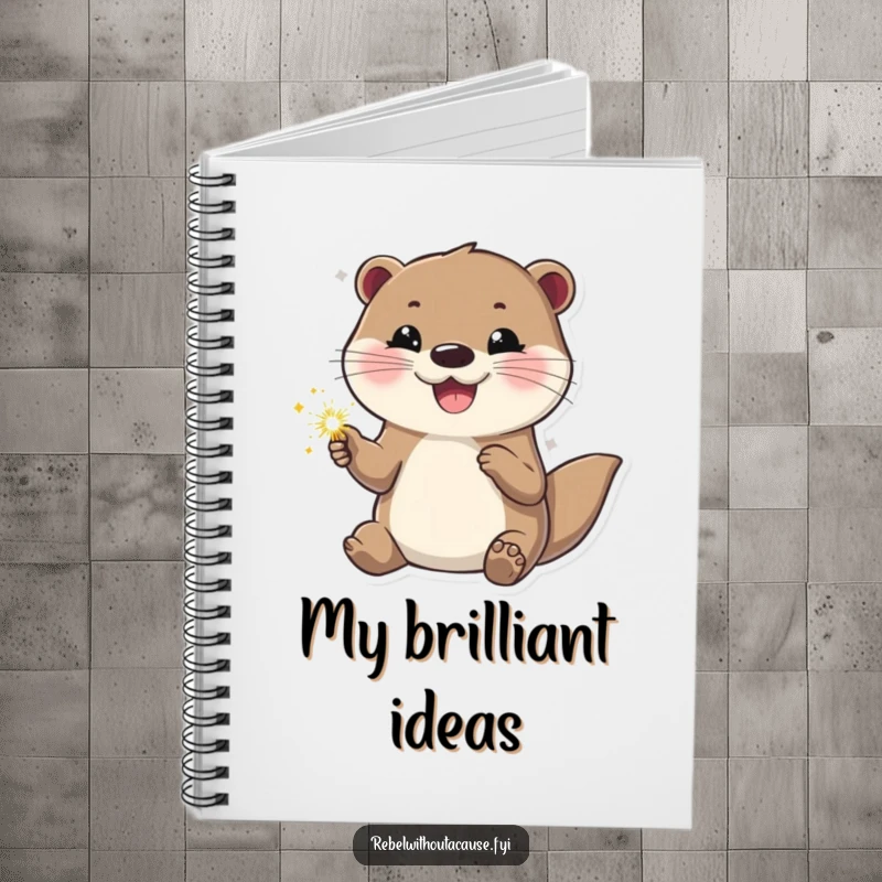 Funny otter notebook featuring a happy otter holding a sparkler, looking cool and confident. Ideal for journaling and capturing bright ideas.