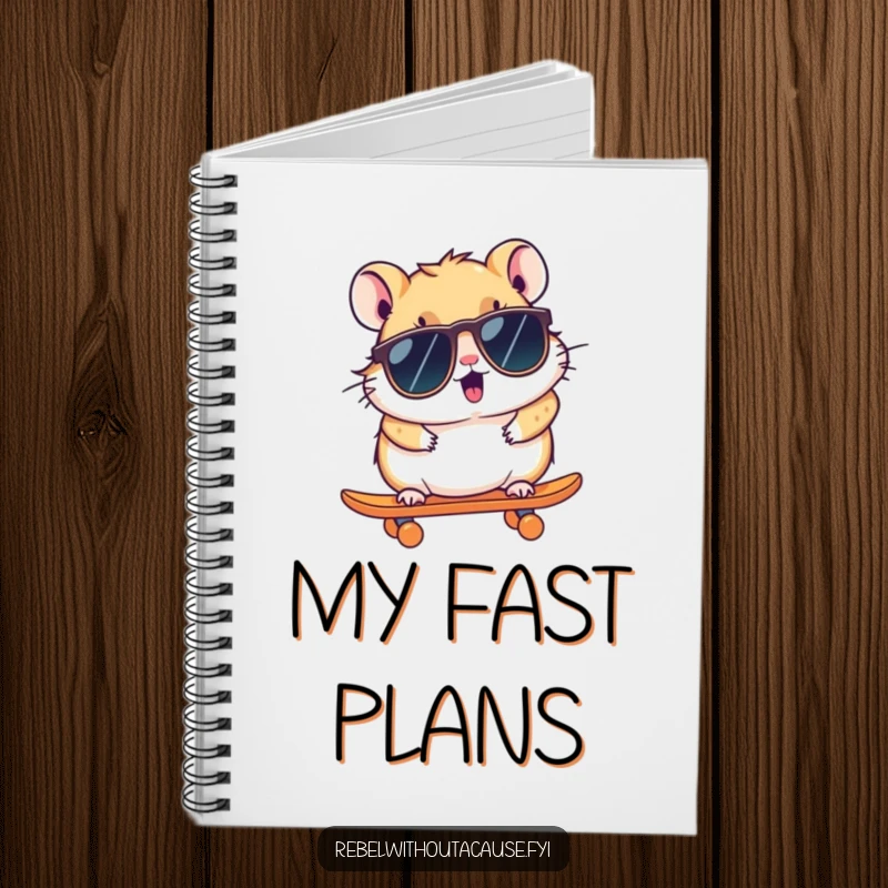 Funny Hamster Notebook: A kawaii hamster in sunglasses rides a miniature skateboard on the cover, inspiring cool note-taking.