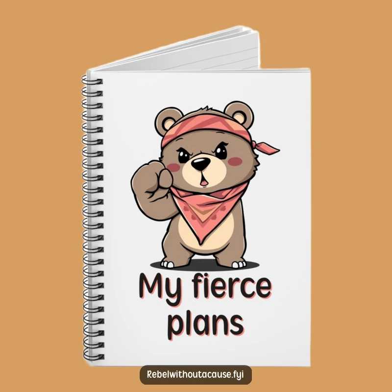 Funny Bear Notebook, Determined Fist Journal, Bandana Cover, Perfect Funny Gift for Planners