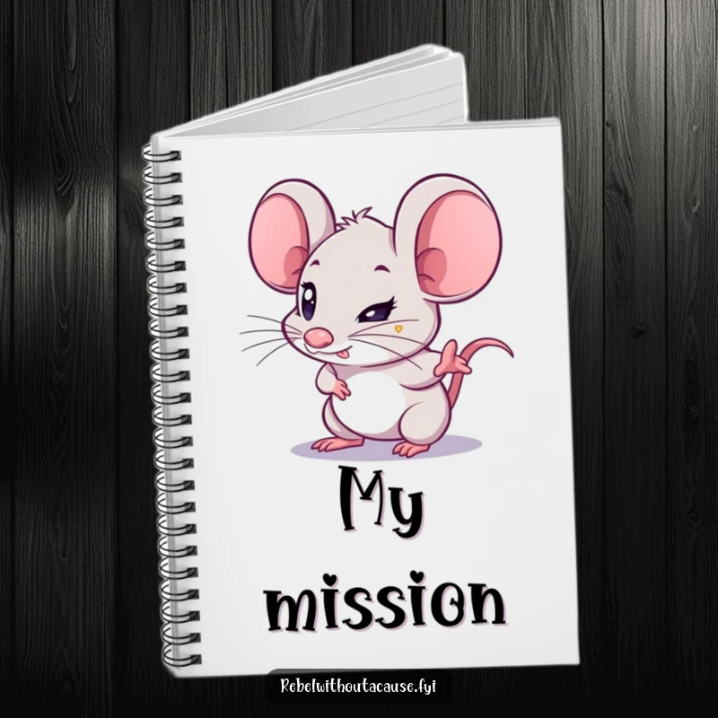 Funny Mouse Notebook: A kawaii mouse with a determined glint points forward on the cover, perfect for planning and goal-setting.