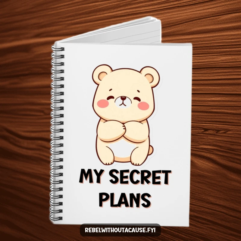 Funny Kawaii Bear Notebook cover with a sassy bear looking smug with crossed arms, perfect for journaling.