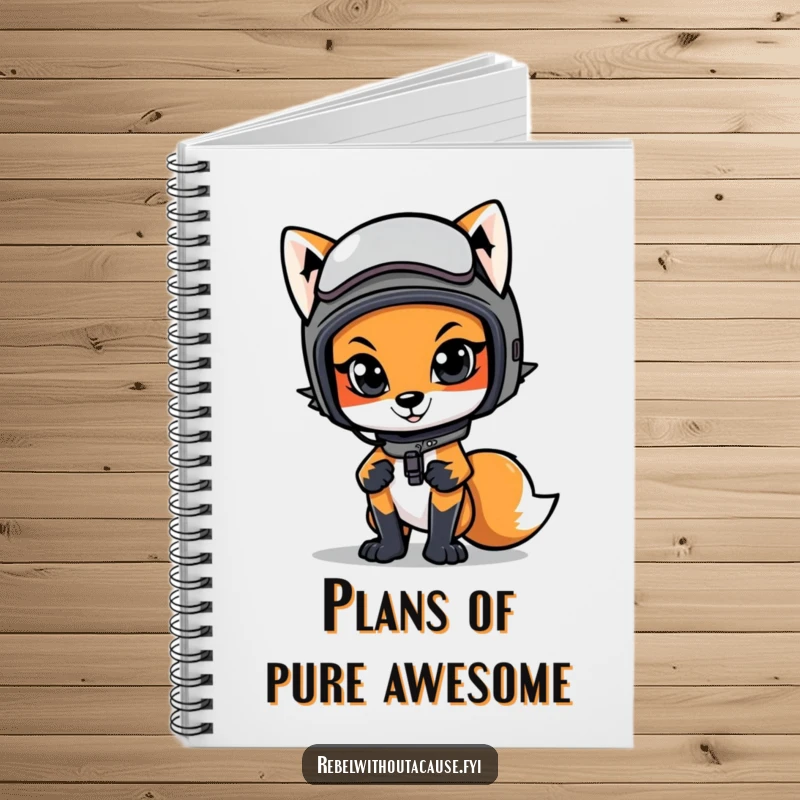 Funny notebook with a cool fox in a motorcycle helmet, perfect for jotting down notes with a confident, adventurous flair.