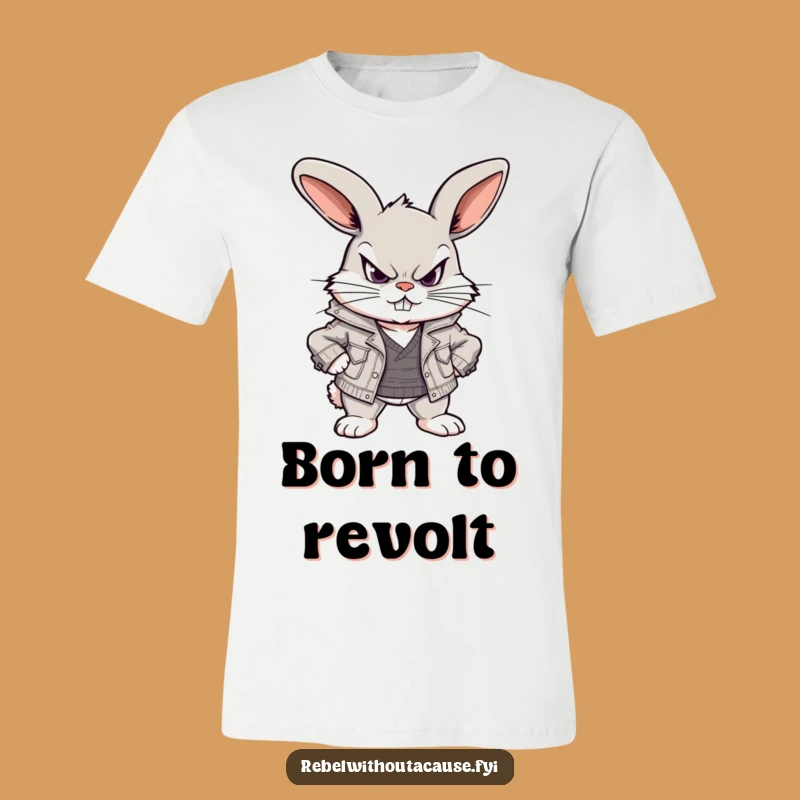 Funny Defiant Bunny T-Shirt: Ripped Jacket Scowl, Playful Attitude, Cool Gift