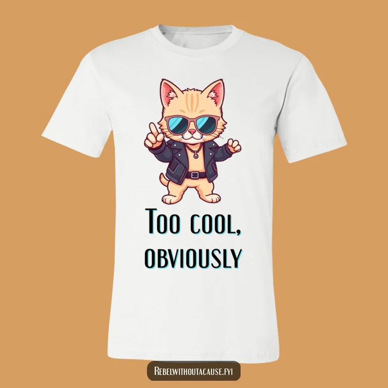 Funny Cool Cat T-Shirt: Sunglasses & Leather Jacket, Posing Style, Gift Idea