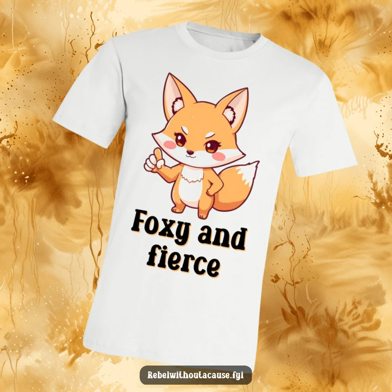 Funny fox t-shirt showcasing a playful fox in a defiant stance, pointing one paw outwards. Bold and humorous statement wear.