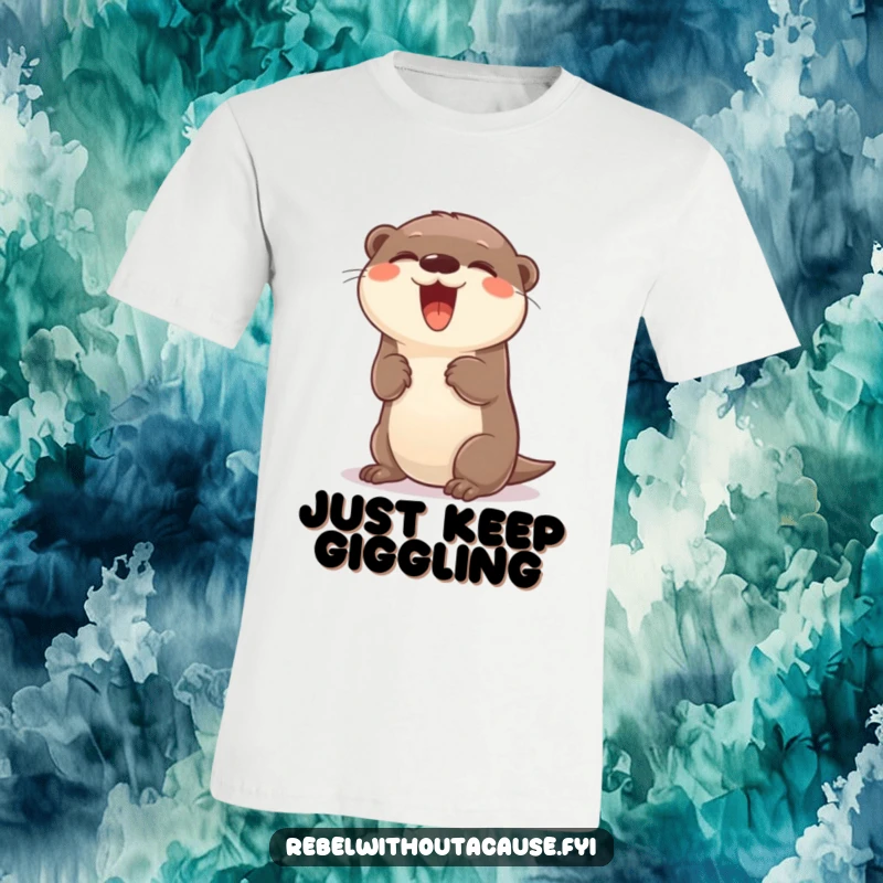 Funny giggling otter with a carefree attitude doing a playful flip on a t-shirt.