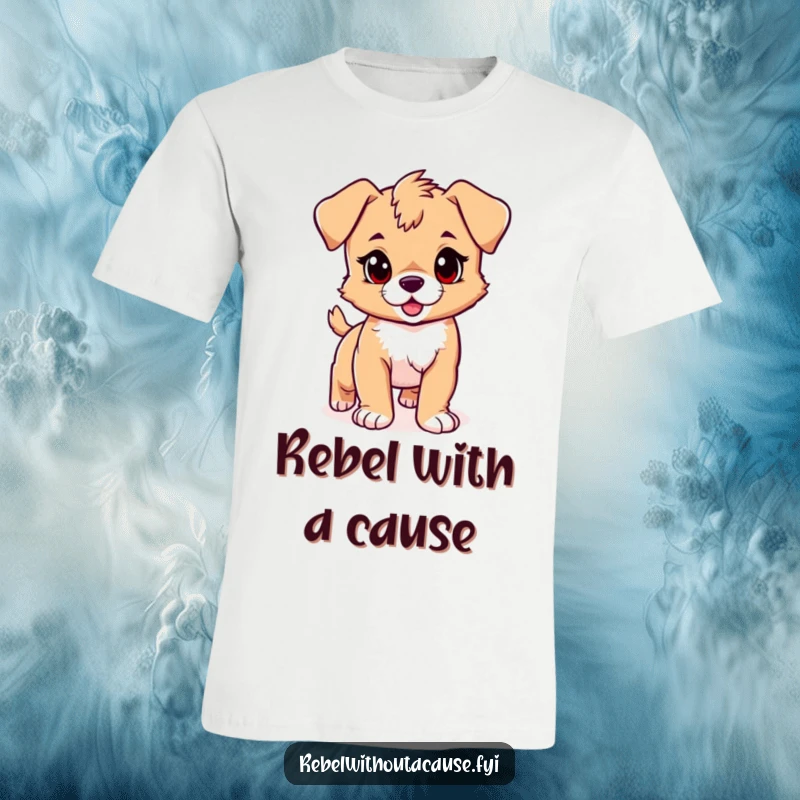 Funny puppy t-shirt showing a playful puppy with a confident stride and a single rebellious streak, exuding joy and cool confidence, funny gift.