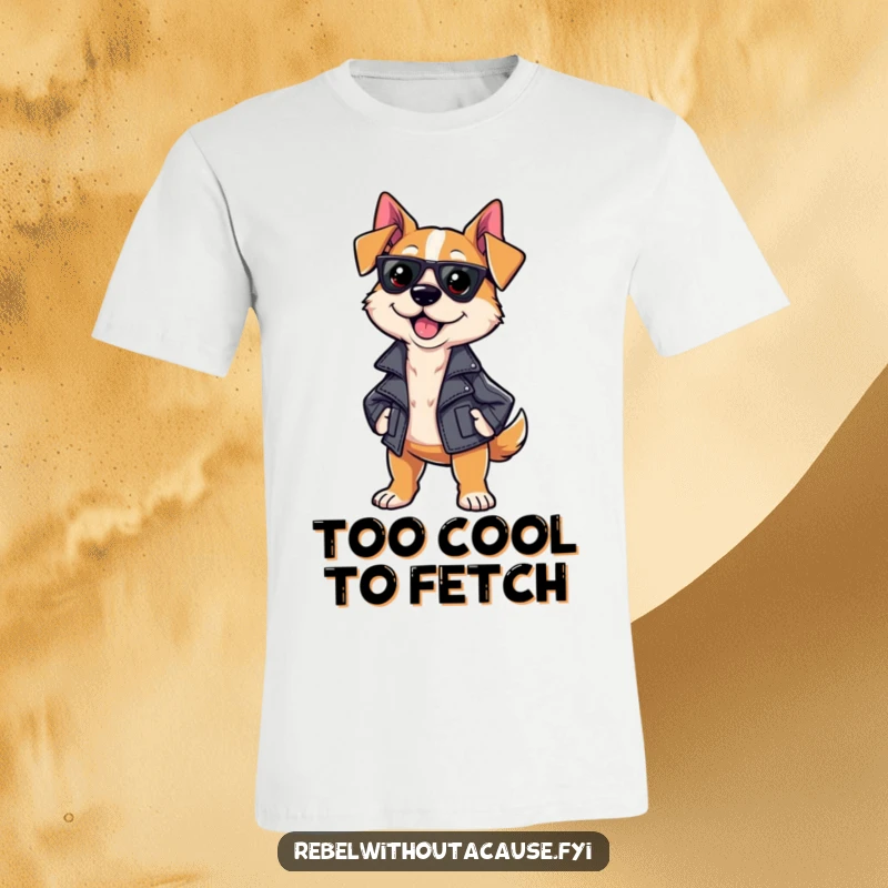 Funny Sassy Dog T-Shirt featuring a dog with attitude wearing a leather jacket and strutting confidently, radiating cool vibes.