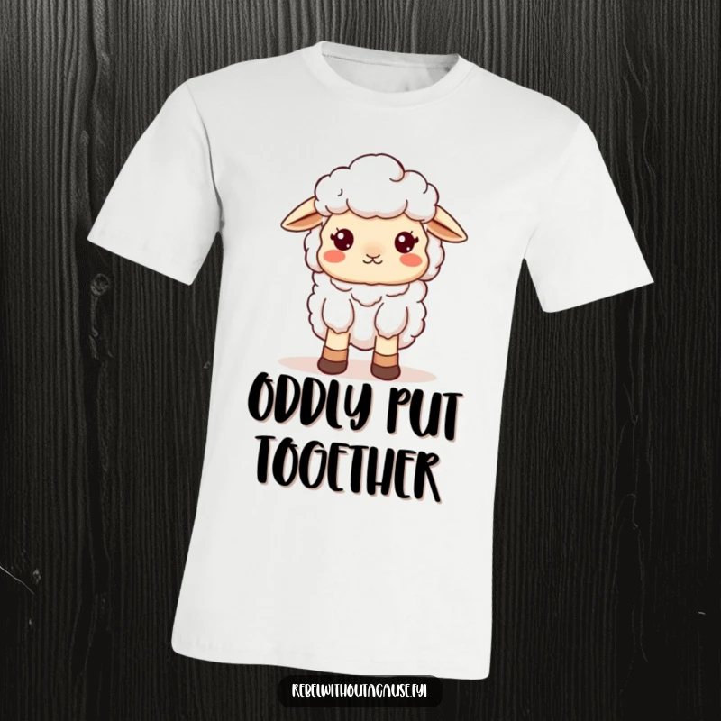 Funny Sheep T-Shirt: A kawaii sheep sporting mismatched socks looks adorably scattered and a bit discombobulated.