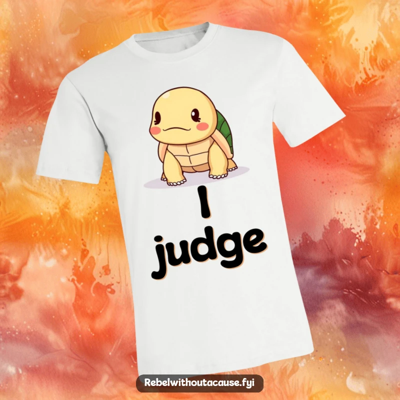 Funny Turtle T-Shirt: A kawaii turtle slowly shakes its head in disapproval, conveying a humorous, judgmental message on a comfortable tee.