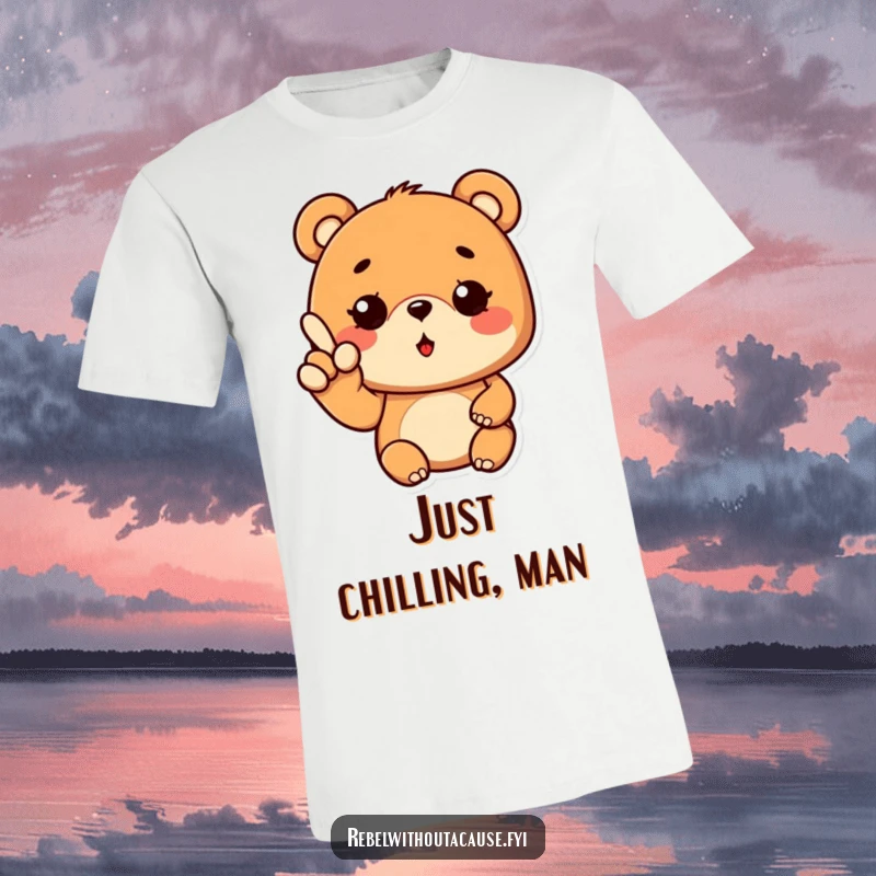 Funny Cool Bear T-Shirt featuring a bear with a wavy finger gesture and a wink, embodying effortless cool and humor.