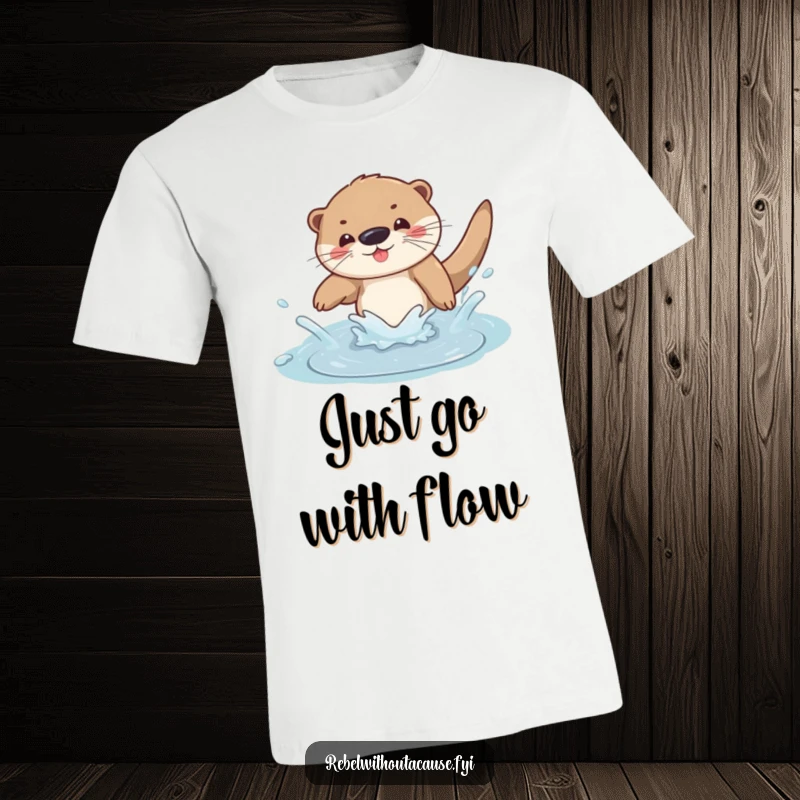 Funny otter dive t-shirt showing a happy otter plunging into a splashy puddle, embodying joy and a love for water.