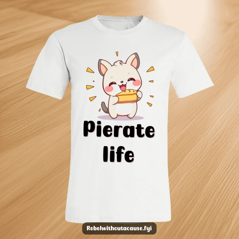 Funny T-Shirt: Happy Animal Character Gleefully Smashing a Pie Against a Wall, Expressing Joyful Messiness.