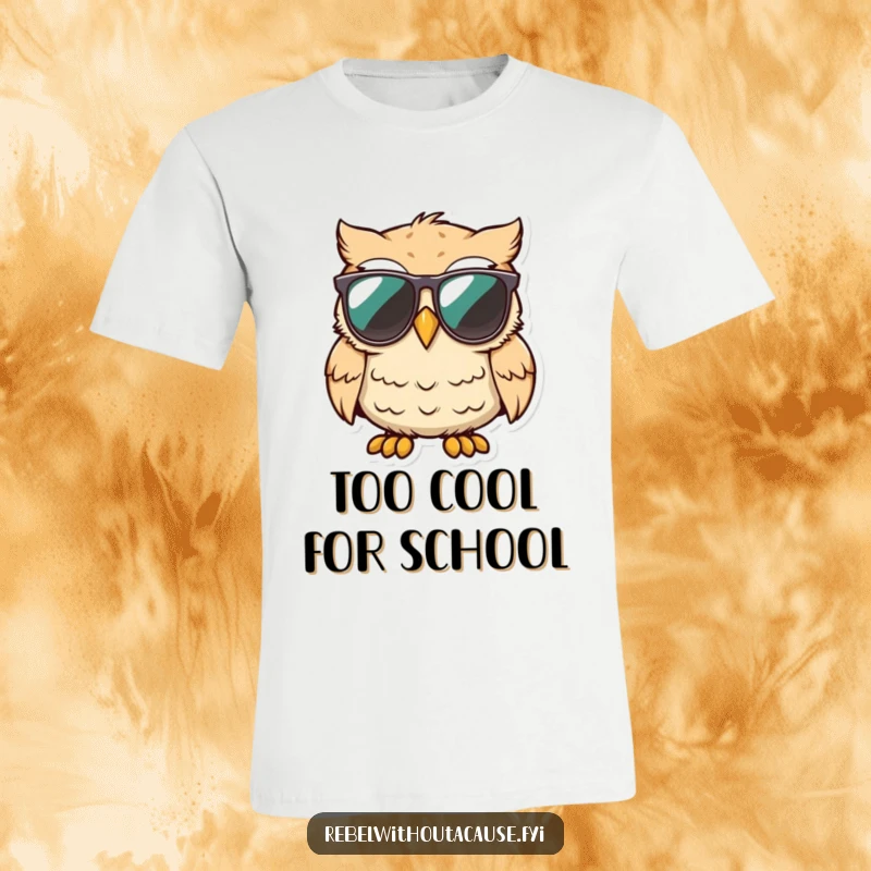 Funny cool owl wearing sunglasses, smirking unimpressed on a t-shirt, depicting a sarcastic bird.