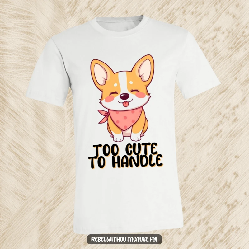 Funny t-shirt featuring a mischievous corgi with a bandana, giving a playful wink, perfect for dog lovers.