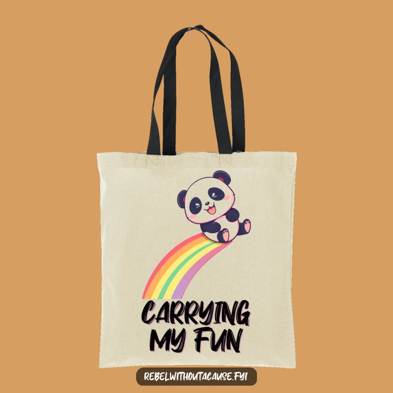 Funny Panda Tote Bag, Rainbow Slide Design, Mischievous Accessory, Perfect Funny Gift