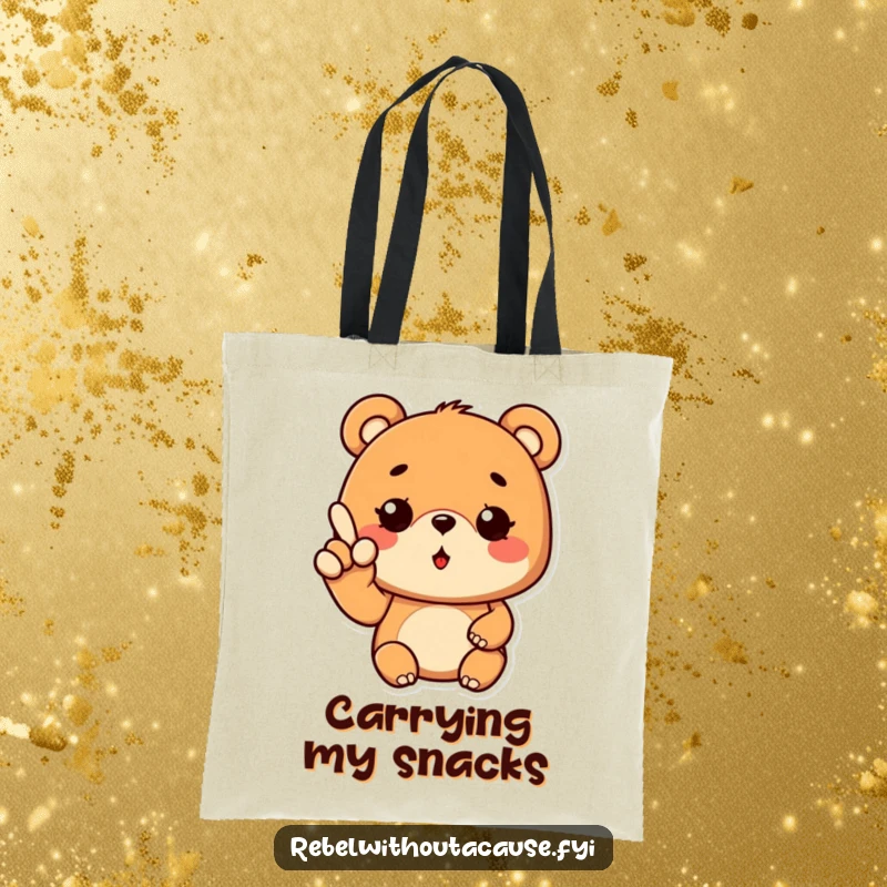 Funny Cool Bear Tote Bag featuring a bear giving a wavy finger gesture and a wink, perfect for carrying essentials with style.