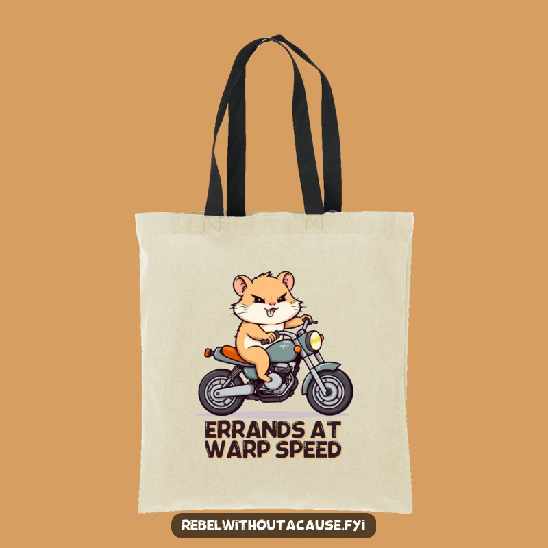 Funny Hamster Motorcycle Tote Bag: Carry Your Gear with a Determined Rodent, Perfect Funny Tote