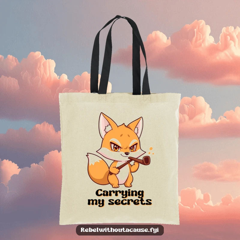 Funny Fox Butler Tote Bag featuring a sly fox with a cheeky grin and a bent pipe, perfect for carrying humor and essentials.